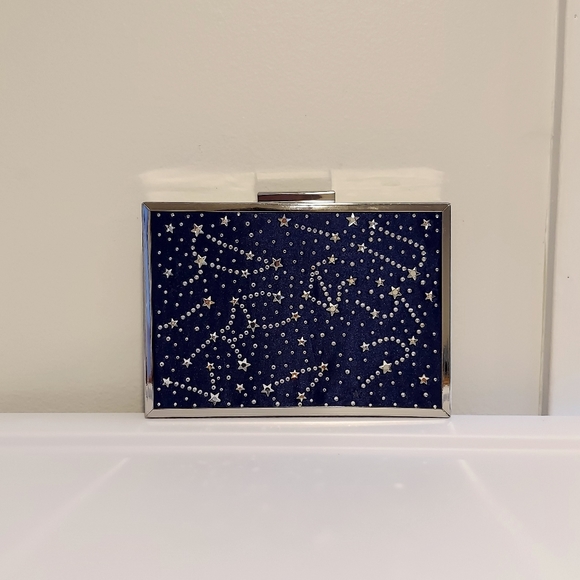 INC Nadia Celestial Clutch NavySilver Handbag SALE - Picture 3 of 12